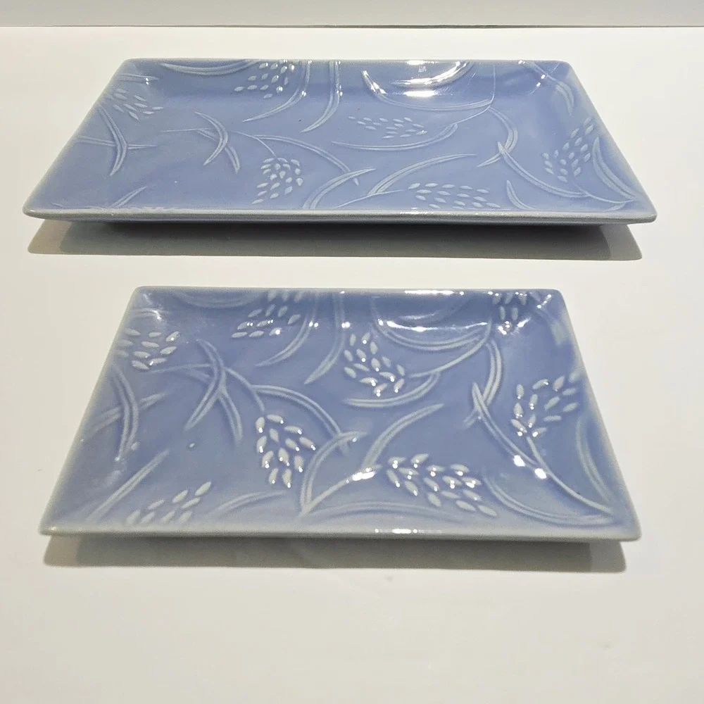 Crabtree & Evelyn Blue Wheat Ceramic Soap Dish Caddy Trinket Tray Rare!